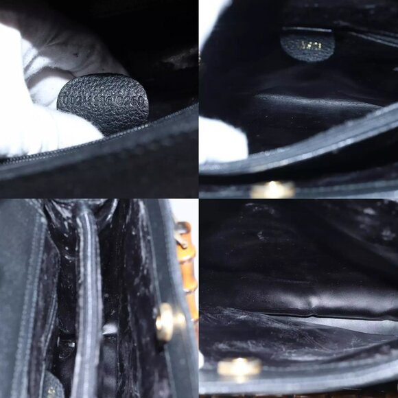 GUCCI Bamboo Hand Bag Suede Leather Black Gold 002 1186 0260 Auth ep5511 - Picture 15 of 16